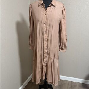 Women's Long Button-Front Shirt Dress in Blush